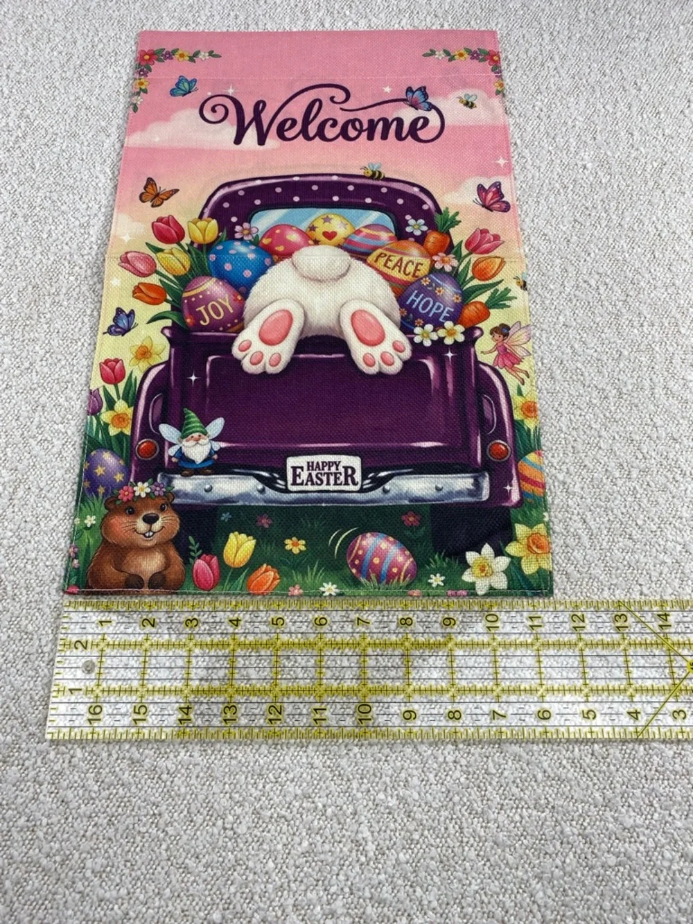 Welcome Easter Garden Flag - Pink & Purple Bunny Tail Design